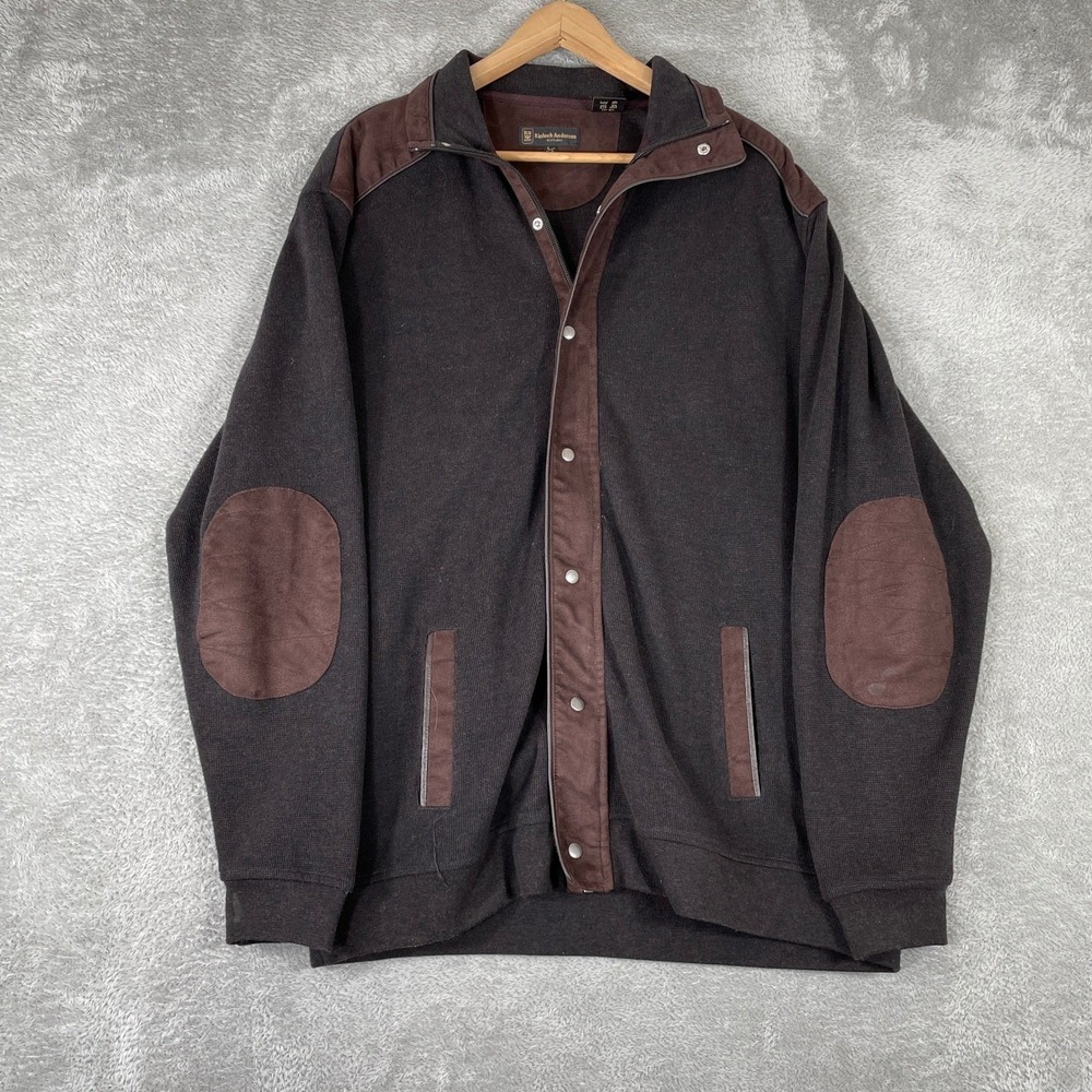 Kinloch Anderson Full Zip Cardigan Mens Large Brown Suede Trim Elbow Patches